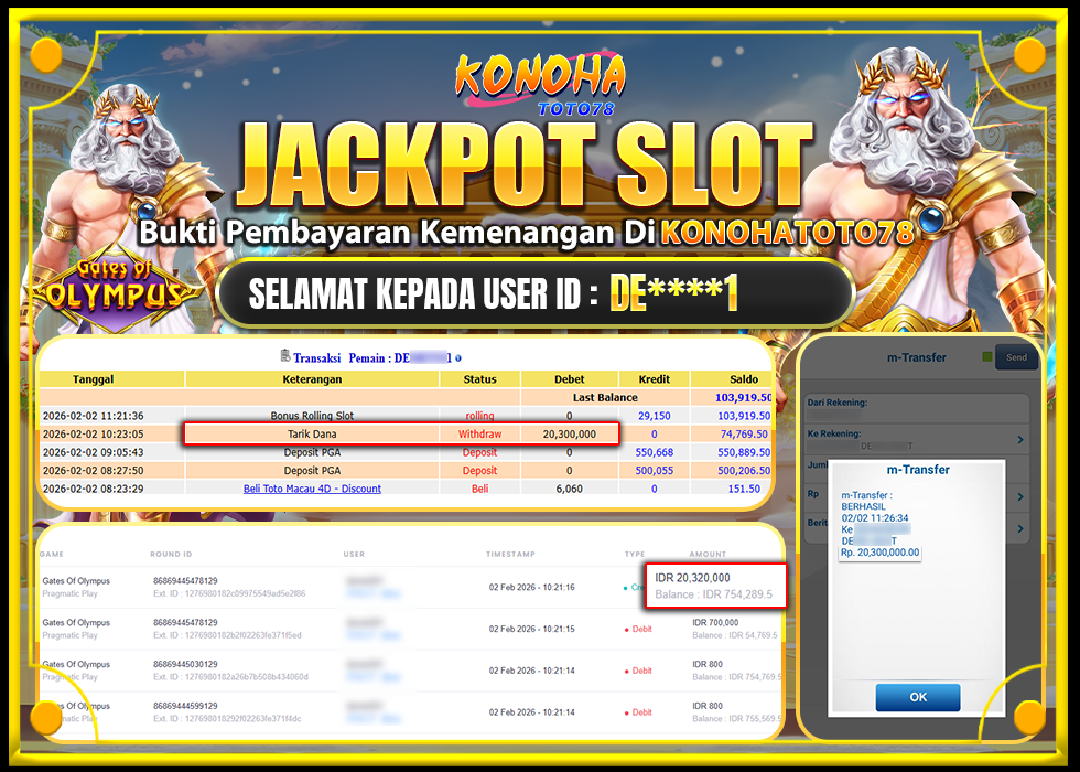 KONOHATOTO78 JACKPOT GATES OF OLYMPUS Rp.20.300.000,LUNAS